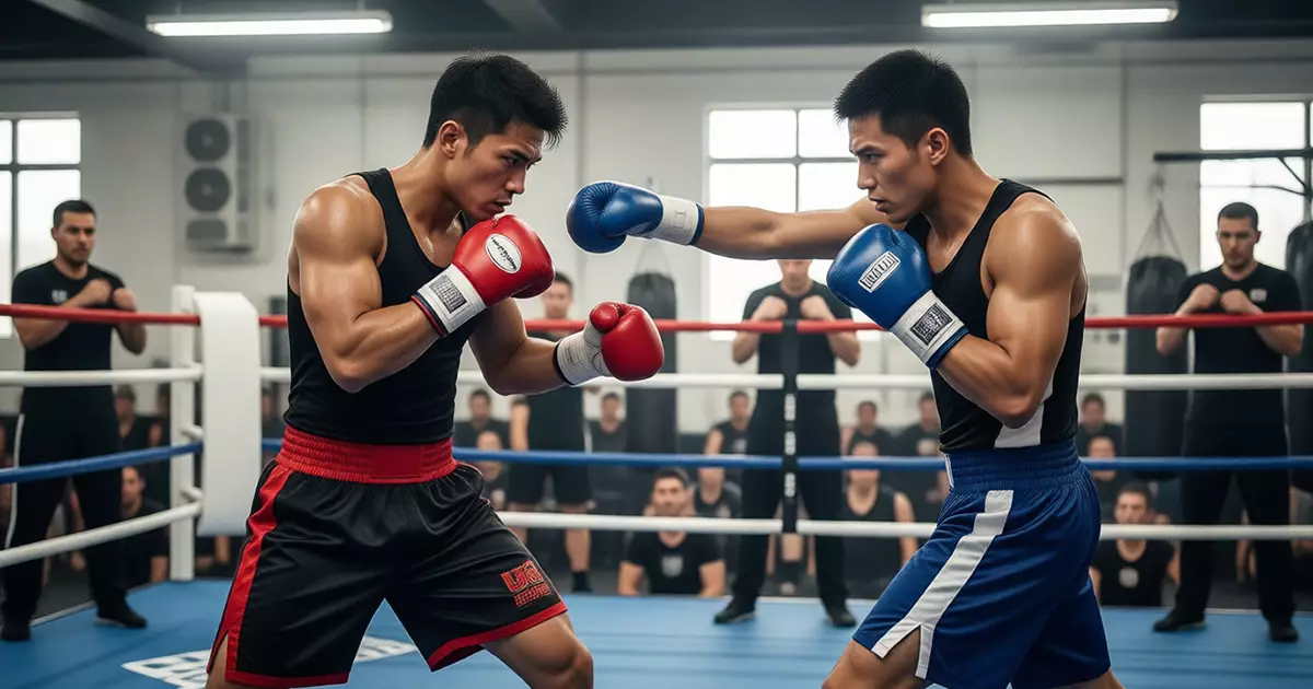 Zwei Boxer mit unterschiedlichen Kampfstilen im Ring