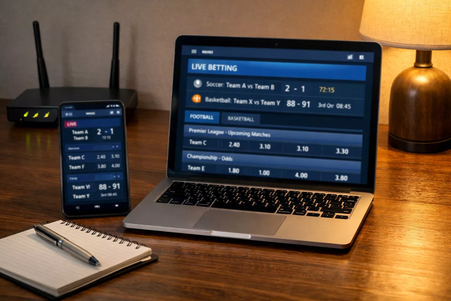 Smartphone und Laptop bereit f&uuml;r mobile Sportwetten