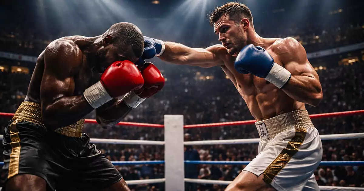 Dramatische Szene eines Boxkampfs mit intensiver Beleuchtung