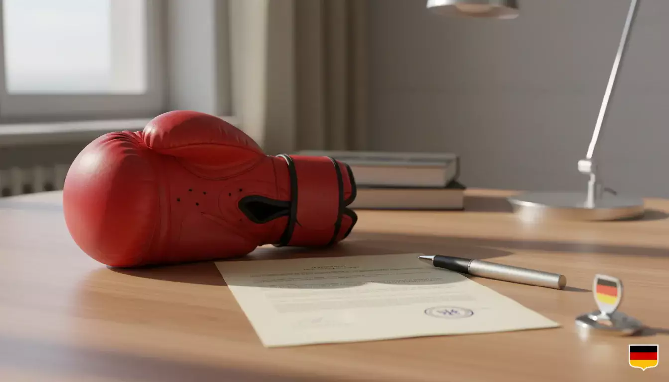 Boxhandschuh neben einem offiziellen Dokument mit deutschem Stempel