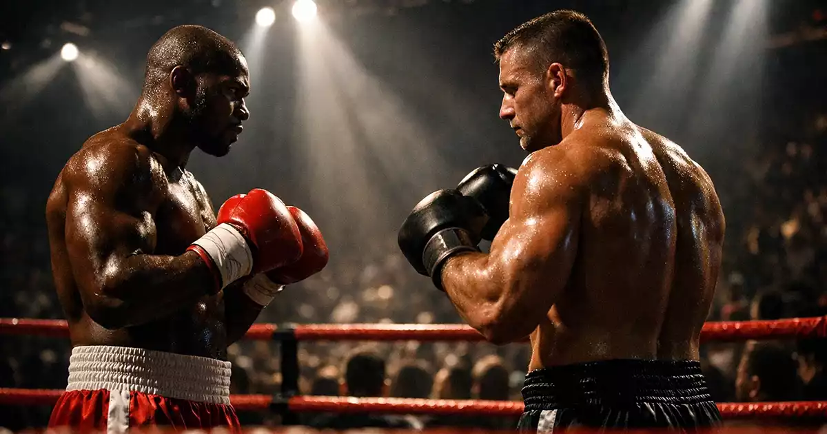 Professioneller Boxkampf im beleuchteten Ring mit gespannten Zuschauern