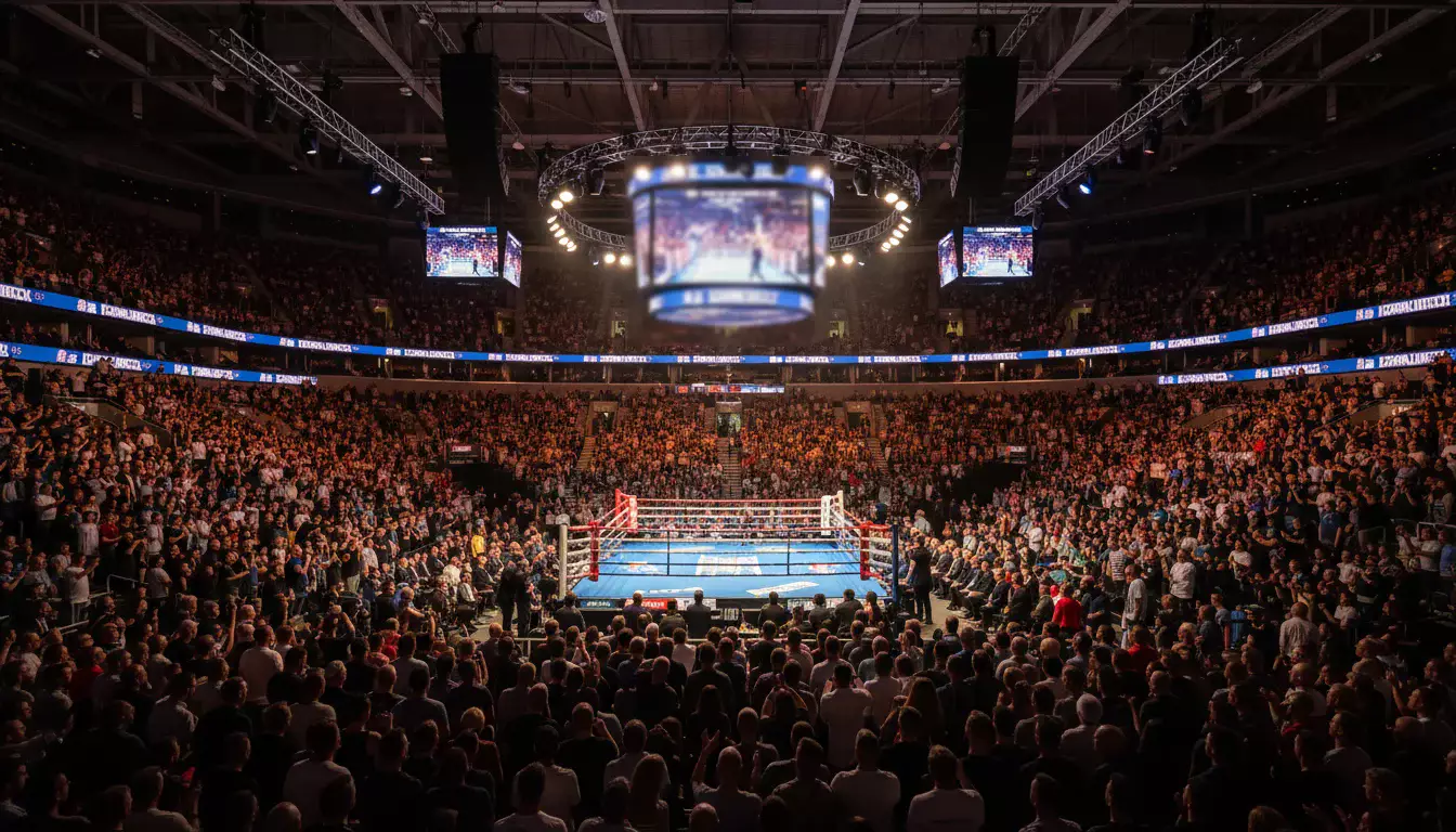 Boxkampfabend mit mehreren Kämpfen in einer großen Arena