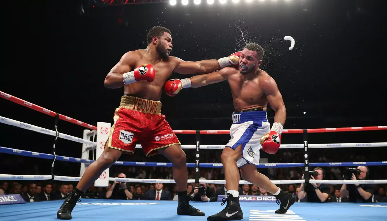 Boxer landet einen entscheidenden K.O.-Schlag im Schwergewichtskampf